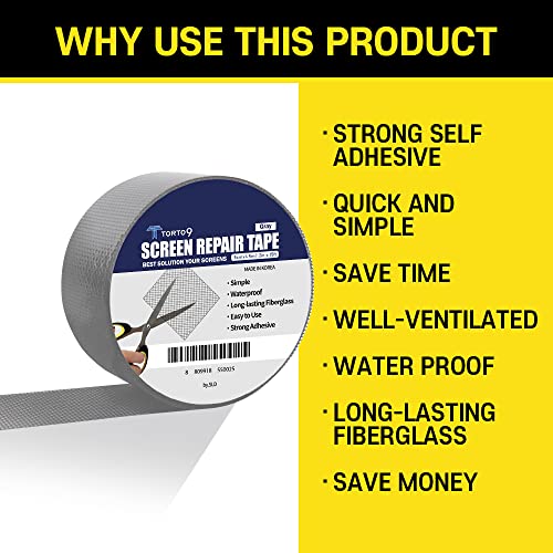 TORTO9 Window Screen Repair Kit, 3-Layer Strong Adhesive & Waterproof Tape Fiberglass Covering mesh (Gray, 2 Inch x 15 FT) - color: Gray, size: 2 Inch x 15 FT