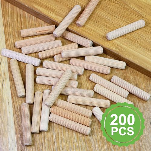 3/8" x 2" Wooden Dowel Pins, FoDau770 Fluted Wood Dowel Rods, Natural Beech Wood Dowel Pegs for Crafts, Woodworking, DIY Furniture - 200 Pieces - size: 3/8" x 2"