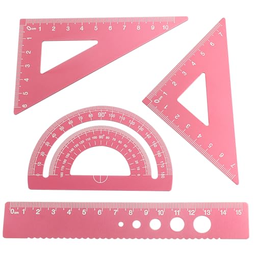 4 Pcs Triangular Ruler Set, Aluminum Alloy, Pink - color: Pink