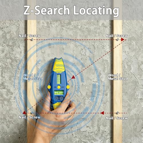 3-in-1 Magnetic Stud Finder with Laser, Wall Scanner with 2 Detachable Magnetic Positioning Modules & 4 Wooden Surface Locator Pins, Stud Finder Leveler Tool for Home Renovation Inspection. (Blue) - color: Blue