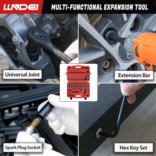 LLNDEI 1/4 & 3/8" Drive Impact Socket Set 186Pcs SAE/Metric - size: 186-Piece 1/4" & 3/8" Drive Socket Set