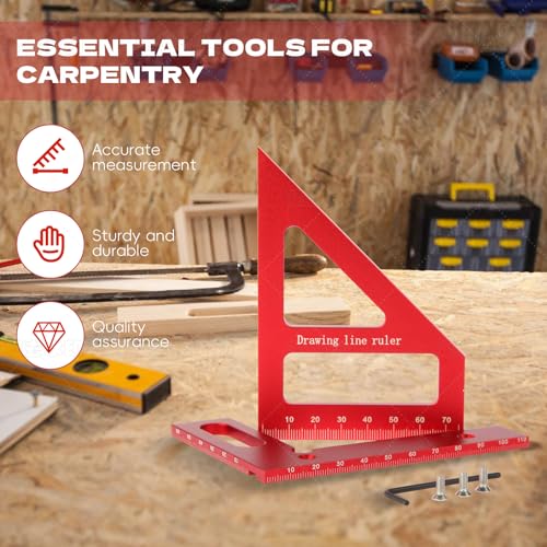 3D Multi-Angle Measuring Ruler, 45/90 Degree Aluminum Alloy Carpenter Square & Miter Triangle Ruler, High Precision Woodworking Protractor Tools for Engineers, Carpenters & Construction Professionals
