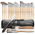 Nicpro 32pcs Paint Brush Set, Acrylic Paint Brushes, Professional Artist Series with Paint Spatula and Cloth Roll, Paintbrushes for Oil, Acrylic Canvas Paintings, Watercolor, Art Supplies - color: Beige