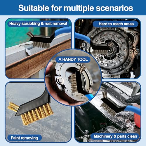 Mini Wire Brush Set 6Pcs - Nylon/Brass/Stainless Steel Bristles with Curved Handle Grip for Rust, Dirt & Paint Scrubbing with Deep Cleaning - style: Nylon, brass, stainess 6pcs