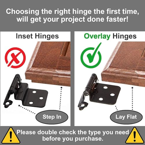 Decobasics 1/2" Overlay Matte Black Cabinet Hinges (10 Pair -20 Pcs) Self Closing Bath & Kitchen Cabinet Hinges Black Flush Mount w/Door Bumpers & Upgraded Screws - color: Matte Black, size: 20 Pack