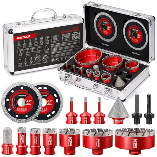 DAYDOOR Diamond Hole Saw Kit, 15-Piece Tile Hole Saw Kit Vacuum Brazed(Red) - color: Red, size: 1/4",5/16",4/5",1",1-3/8",2",3",4"