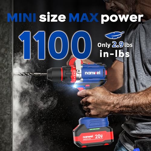 NANWEI Hammer Drill,1100 in-lbs, 26000BPM, 2x4.0Ah Batteries, Brushless