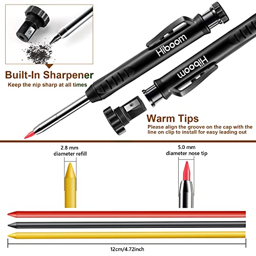 Hiboom 2 Pack Carpenter Pencils with Pencil Cap and 18 Refills, Black - color: Black