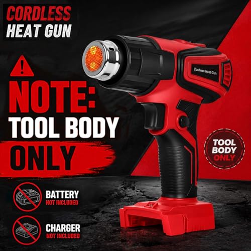 Cordless Heat Gun Compatible with Milwaukee m18 Battery 350W Fast Heating 120℉–1112℉ Variable Temperature LCD Display Portable Hot Air Gun 4 Nozzles for Crafts, DIY (Tool Only, Not Made by Milwaukee)