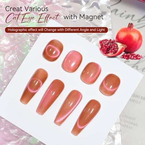 Makartt Cat Eye Gel Nail Polish - 10ml Romantic Holographic Fruit Gel Nail Polish with Magnet Stick, Glitter, UV/LED Curing Salon Home DIY Manicure - Pomegranate - color: Pomegranate