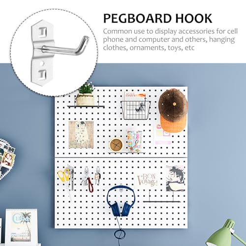 Garneck 12 Pcs Metal Square Peg Board Hooks - Heavy Duty Display Hooks for Supermarket Shelf Rack - Hanging L Style Screw Hook Pegboard Wall Organizer Tool Accessory