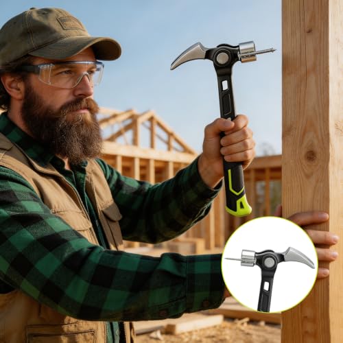 Claw Hammer with Magnetic Nail Starter, Heavy Duty Steel Framing Hammer with Shock-Absorbing Grip and Side Nail Puller for Construction, Roofing, and DIY Demolition Tools