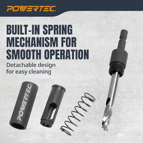 POWERTEC Shelf Pin Jig with 1/4" Self Pin Bit, Self Centering Drill Bit for 3/8' Holes, Woodworking Tool for Installing Shelf Pegs & Making Shelves & Cabinets (71653) - size: Jig with 1/4" Self Pin Bit