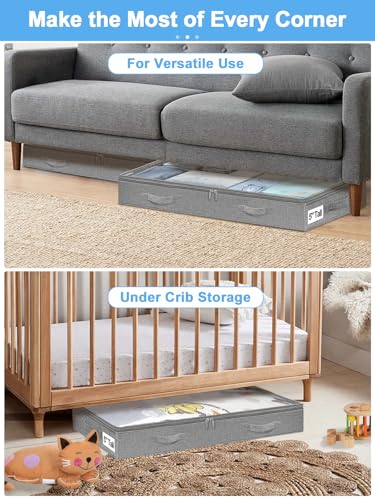 punemi 5 inch High Soft Fabric Low Profile Under Bed Storage, 2 Pack, Grey - color: Grey, size: 2 Pack-5 inch Tall-Soft