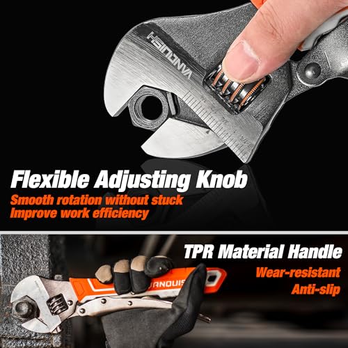 VANQUISH 10'' Locking Adjustable Wrench Extreme Grip, CR-V Steel TPR Handle, Wrench for Auto Repair, General Assembly, Maintenance, Plumbing, 3160