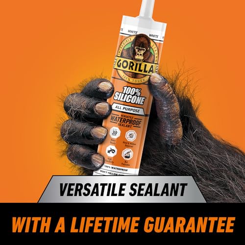 Gorilla 100% Silicone Waterproof Caulk, All-Purpose, White, 10 oz Cartridge - color: White, size: 10oz Cartridge