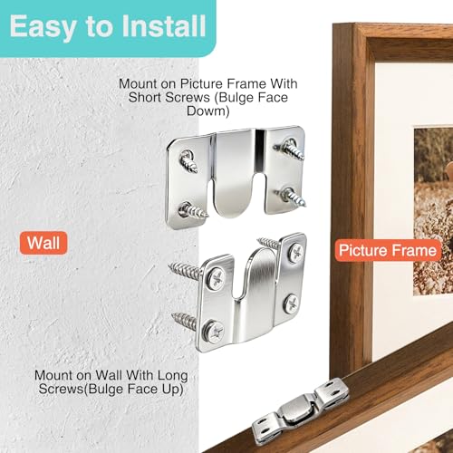Flush Mount Brackets 6 Pairs Heavy Duty with Screws- 66lb Interlocking Hangers for Picture Frames, Headboard & Furniture, Stainless Steel Seamless Wall Mount Hardware (56x30mm) (Silver)