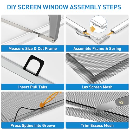 2 Pack White Window Screen Frame Kit with Aluminum Frames Up to 46" X 46" - color: White, size: 46 in X 46 in (2 Pack)