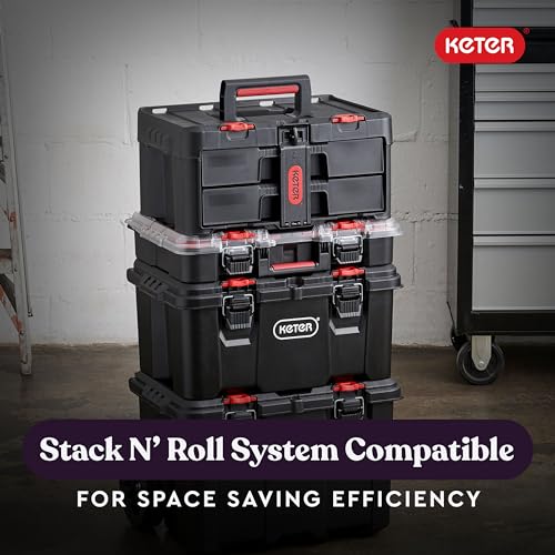 Keter Stack-n-Roll Two Drawer Tool Box for Small Parts and Power Tool Accessories, Fits Keter Modular Tool Storage System - color: Black/Red, size: 2 Drawer