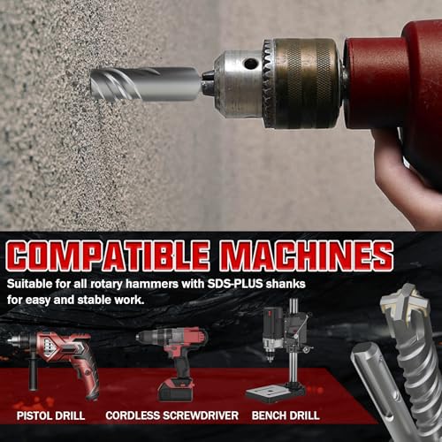 CSOOM SDS Plus Rotary Hammer Drill Bit 1"x10.24", Professional Concrete Drill Bit for Concrete, Brick, Stone and Cement Walls - size: 1"x10.24"