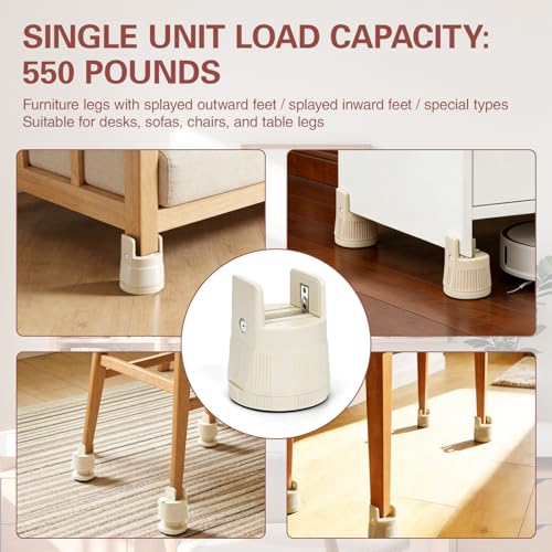 4 Pack Adjustable Furniture Risers 2.36" to 3.15", Heavy Duty Bed Risers with Clamp Design, Clamp-On Levelers for Chair Table Sofa Cabinet Legs, Furniture Height Extenders Leg Lifts (Beige) - color: Beige