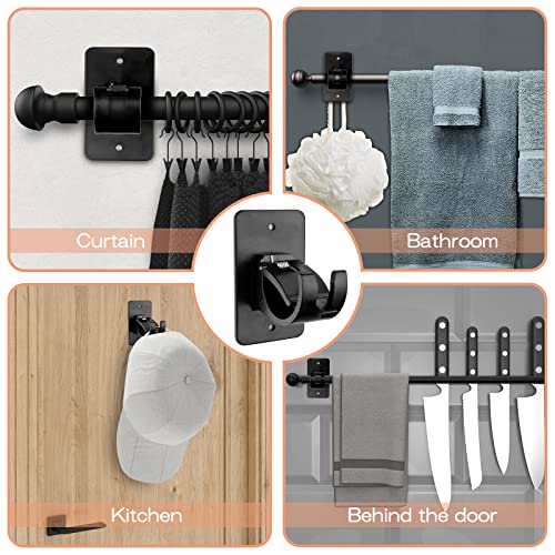 CIEMGNZOC 4 PCS Curtain Rod Bracket Holder, Universal Self Adhesive Wall Mount fits Support Curtain 0.6'' to 1.5'' Curtain Rod, Curtain Rod Hooks for Bathroom Kitchen(Curtain Rod Not Included)(Black) - color: 4 Pcs Black