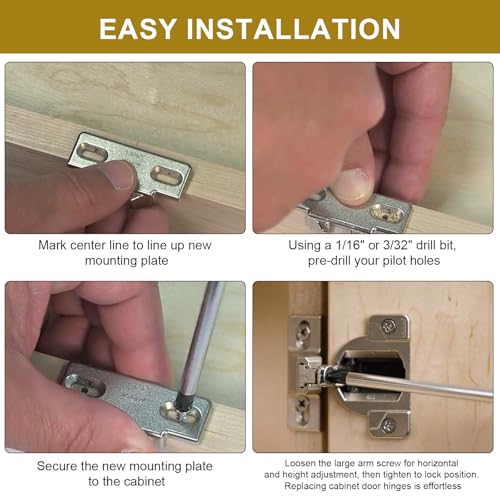 Hinge Mounting Plate Replacement for Blum 1 3/8" Overlay 110 Degree Compact 33 Edge, Edge Mount Plates for Blum Face Frame Overlay Hinge, Hinges for Cabinet Doors, Self Closeing Hinges