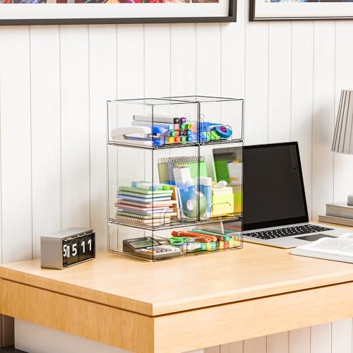 Yieach 5 Set Clear Baby Bottle Organizer for Countertop,BPA FREE Bottle Station Organizer for Breast Pump Parts,Pacifier and Baby Accessories,Stackable Drawers for Bathroom,Cabinet,Pantry Organization - style: 5 PACK