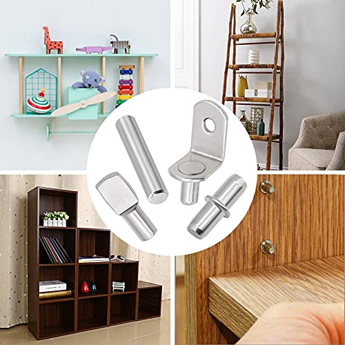 104Pcs Shelf Pins Kit,4 Styles Nickel Plated Shelf Support Pegs,Bookshelf Pegs for Shelves,Cabinet Shelf Bracket Pegs Shelf Pins Holders for Kitchen Furniture & Closet ( 5mm & 1/4inch ) - style: 4 Style-Silver-104 Pcs