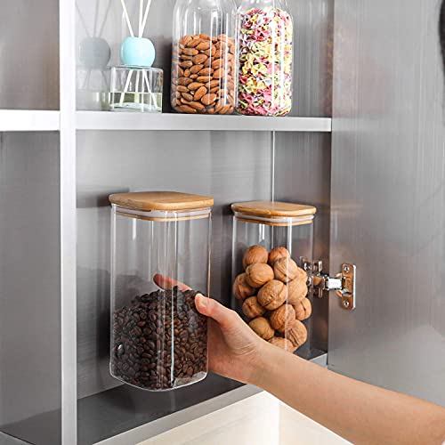ComSaf Glass Storage Containers with Lids 1.6 Qt, Set of 3 Food Storage Jar | Square Kitchen Canisters, Glass Pantry Jars, Pantry Organizers, Dry Food Storage, Tea, Oat, Spice, Coffee, Cereal, BPA Free - size: 1.6Qt*3
