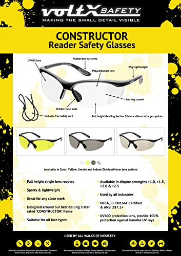 voltX CONSTRUCTOR Clear Full Lens Reading Safety Glasses +1.0 Dioptre - color: Clear, size: +1.0 Dioptre