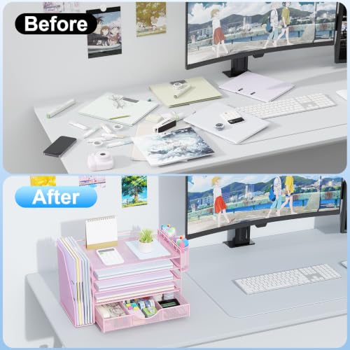 gianotter 5-Tier Desk Organizer with Drawers and File Holders - color: Pink, size: 5T