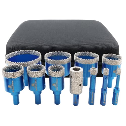 Tile Hole Saw Kit Diamond- BRSCHNITT 11pcs Diamond Core Drill Bit for Porcelain Tile Ceramic Marble Granite Drilling Triangle Shank - size: 6/8/10/25/28/32/35/45/50/65D+20F