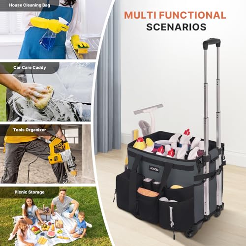 JKAOO Large Rolling Cleaning Caddy Bag with Detachable Trolley, Gray - color: Gray