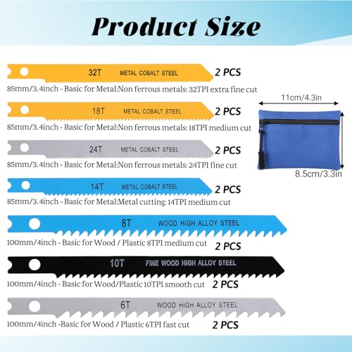 14 PCS Jig Saw Blades for Wood, Jigsaw Blades U-Shank