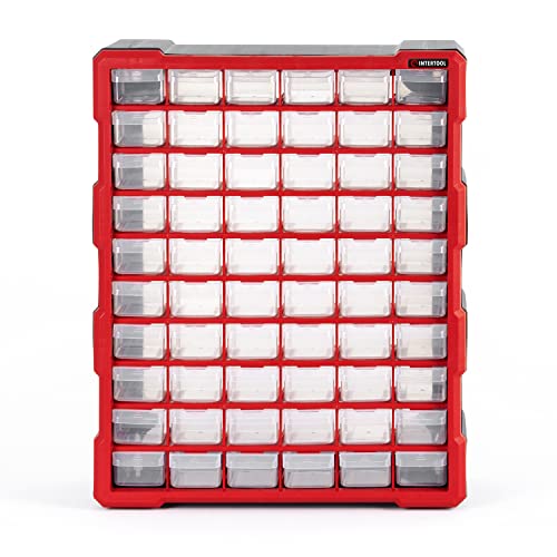 INTERTOOL Small Parts Organizer for Hardware & Screws | 60 Removable Bins with Dividers | Wall Mount or Desktop Craft & Lego Storage Cabinet | 19” x 15” x 6” BX08-4016 - style: 60 Drawers