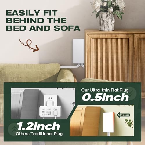 Saker Dual Flat Extension Cord, 6-Outlet Extender, 5ft, White - style: dual 5ft