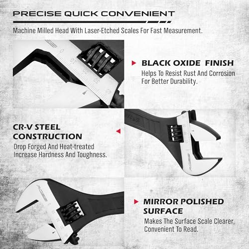 Adjustable Wrench Set Wrenches Sets: 4-Piece 6, 8, 10, 12 Inch Chrome Vanadium Steel Corrosion-Resistant Black Oxide Finish for Automotive Plumbing and Household Repairs - size: 4 PCS Professional Set (6",8",10",12")