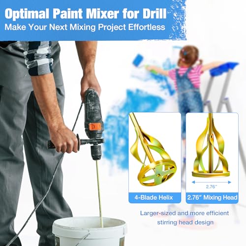 2-Pack Paint Mixer for Drill, Upgraded 4-Blade 2.76" Helix Mixing Paddle Rust-Proof Paint Stirrer, Fits All Standard Drills for 1-5 Gallon Bucket, Paints, Resin, Epoxy, Mud, and Slurry - color: 2-pack/Rainbow Gold