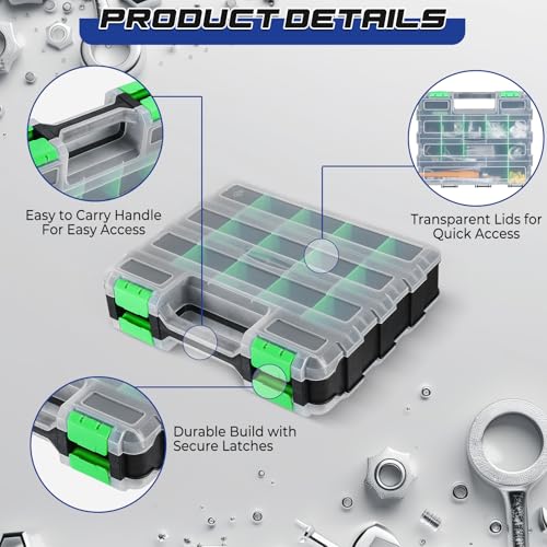 NATGAI 2 Pack Small Parts Organizers, 34-Compartments Double-Sided Tool Box - color: Green