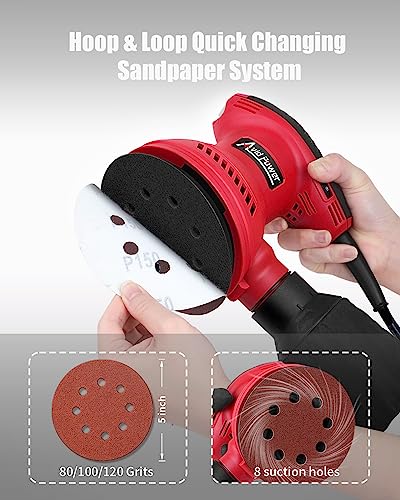 AVID POWER 5” Random Orbital Sander Electric Sander Tool 6 Variable Speeds - color: Dark Red