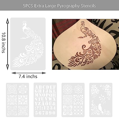 Professional Wood Burning Kit with One Pyrography Pen Single Wood Burner with 20 Wood Burning Tips with Case and 5PCS Stencils