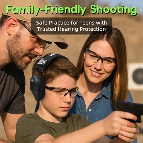 PROHEAR Youth Electronic Ear Protection 23dB NRR Slim Fit Sound Amplification Noise Compression Compact Design Gun Range Shooting Hunting Tactical Use - style: Black-foam Cushions