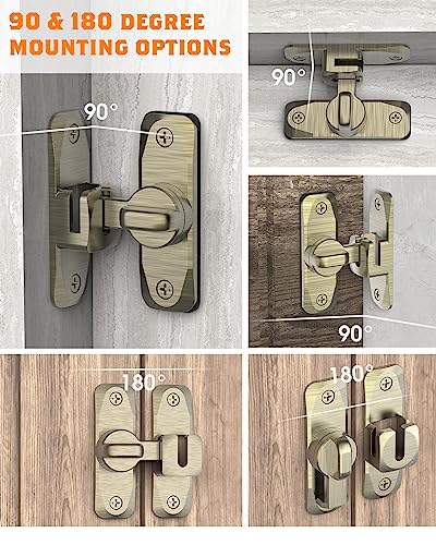 90/180 Degree Barn Door Latch Lock with Spacer, Bronze, 1 Pack - color: Bronze-1Pc