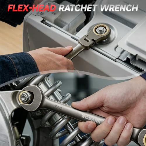22-Piece Ratcheting Wrench Set, Flex Head Combination Wrenches Set with Organizer Box, Metric 8-19mm and SAE 1/4" to 3/4" Size, 12 Points 72-Teeth, Nickel Plating - size: Flex-head
