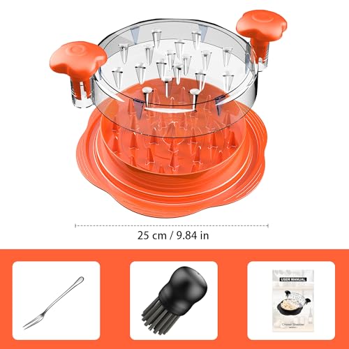 Chicken Shredder Tool Twist Large Meat Shredder with Brush&Fork, Orange - color: Orange