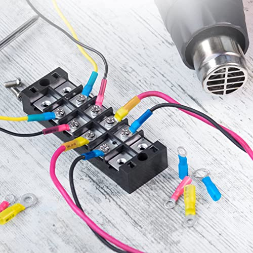 Wirefy 90 PCS Heat Shrink Ring Terminals 3/8" - a Resistant Ring Connectors - Eyelet Wire Connectors - Yellow 10-12 AWG