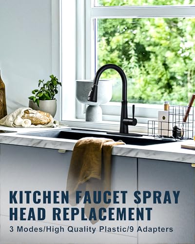 ALEASHA Pull Down Kitchen Faucet Head Replacement,3-Function Sink Spray Nozzle with 9 Adapters,Compatible with Moen,American Standard,Delta,Kohler Faucets,Matte Black - color: Matte Black