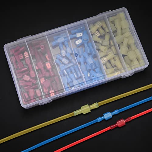 120 Pcs Spade Connectors Kit, Nylon 22-10 Gauge Male and Feamal Spade Terminals, Quick Disconnect Fully Insulated Nylon Wire Connectors Assortment Kit for Automotive, Electronics