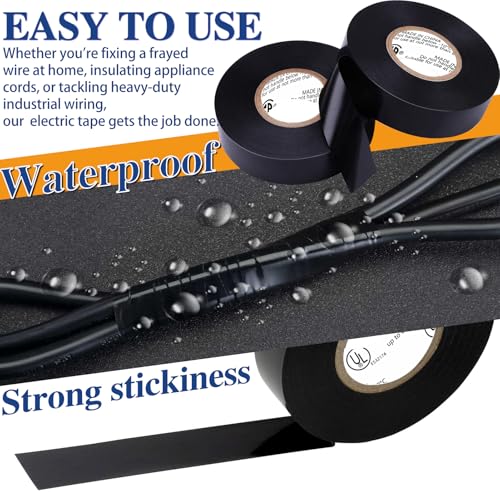 COLOGO 12 Pack Black Electrical Tape Waterproof, 3/4 in x 66ft, Industrial Grade UL/CSA Listed High Temp Electrical Tape Electric Super Vinyl
